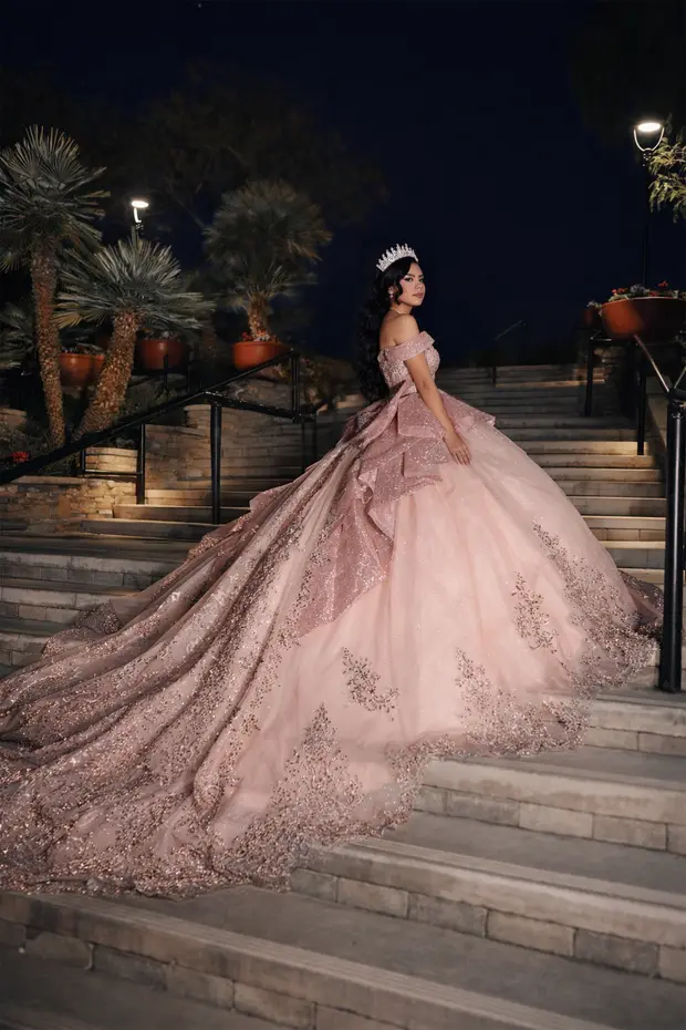 Vertical quinceanera portrait with elegant event styling.